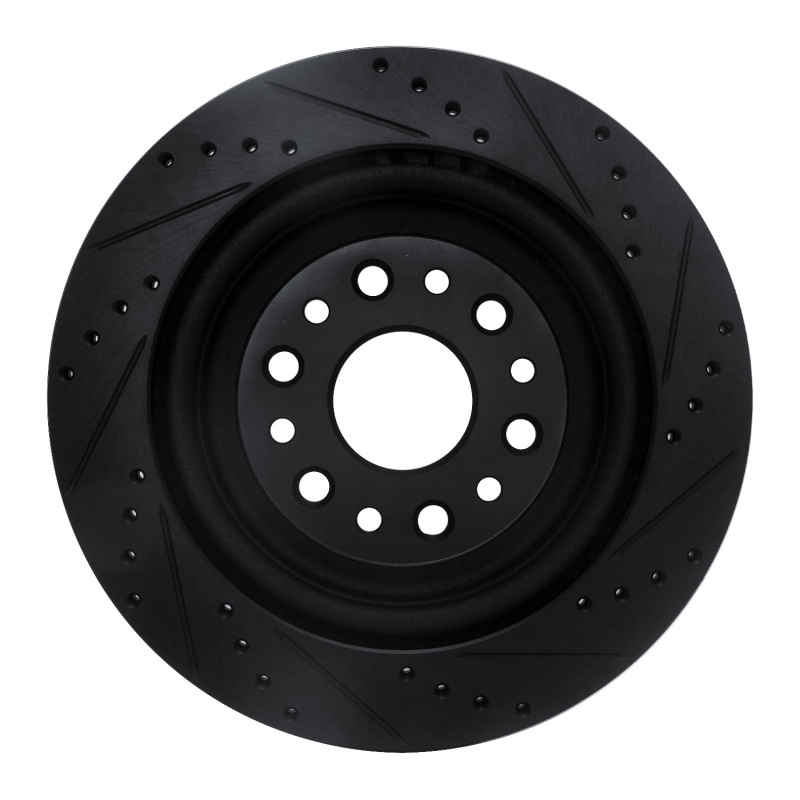 Ram 1500 Brake Rotor (1) - Rear Left - R1 Concepts - Drilled & Slotted - Black - `19-`25